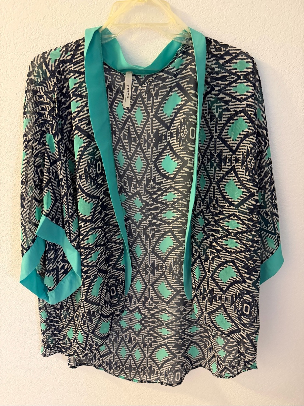 Navy & Teal Geometric Kimono Cardigan